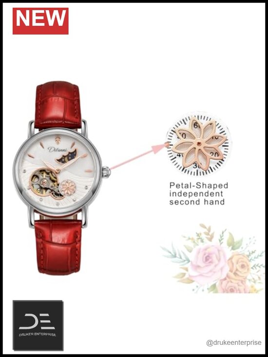 34mm Women\'s Automatic Mechanical Watch Mother of Pearl Dial Leather Strap
